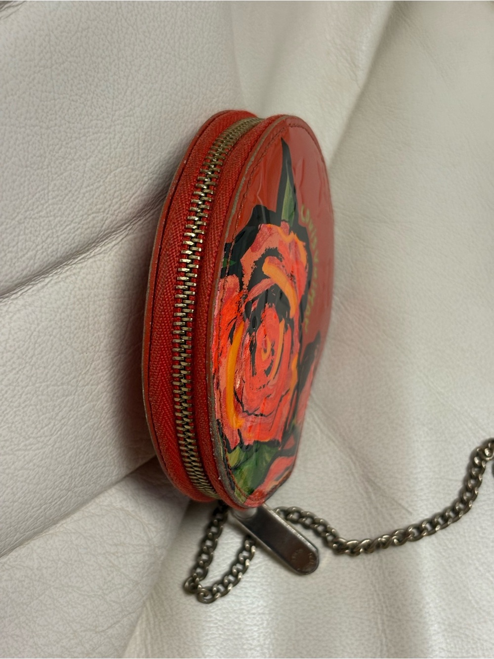VTG LOUIS VUITTON x Stephen Sprouse Orange Vernis ROSE Coin Purse w/ Chain - Picture 8 of 14